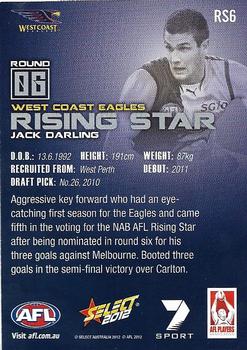 2012 Select AFL Champions - Rising Star #RS6 Jack Darling Back